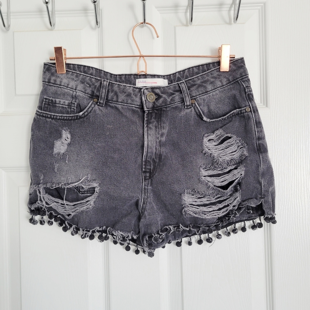 Zara Washed Black‎ Denim High Rise Shorts